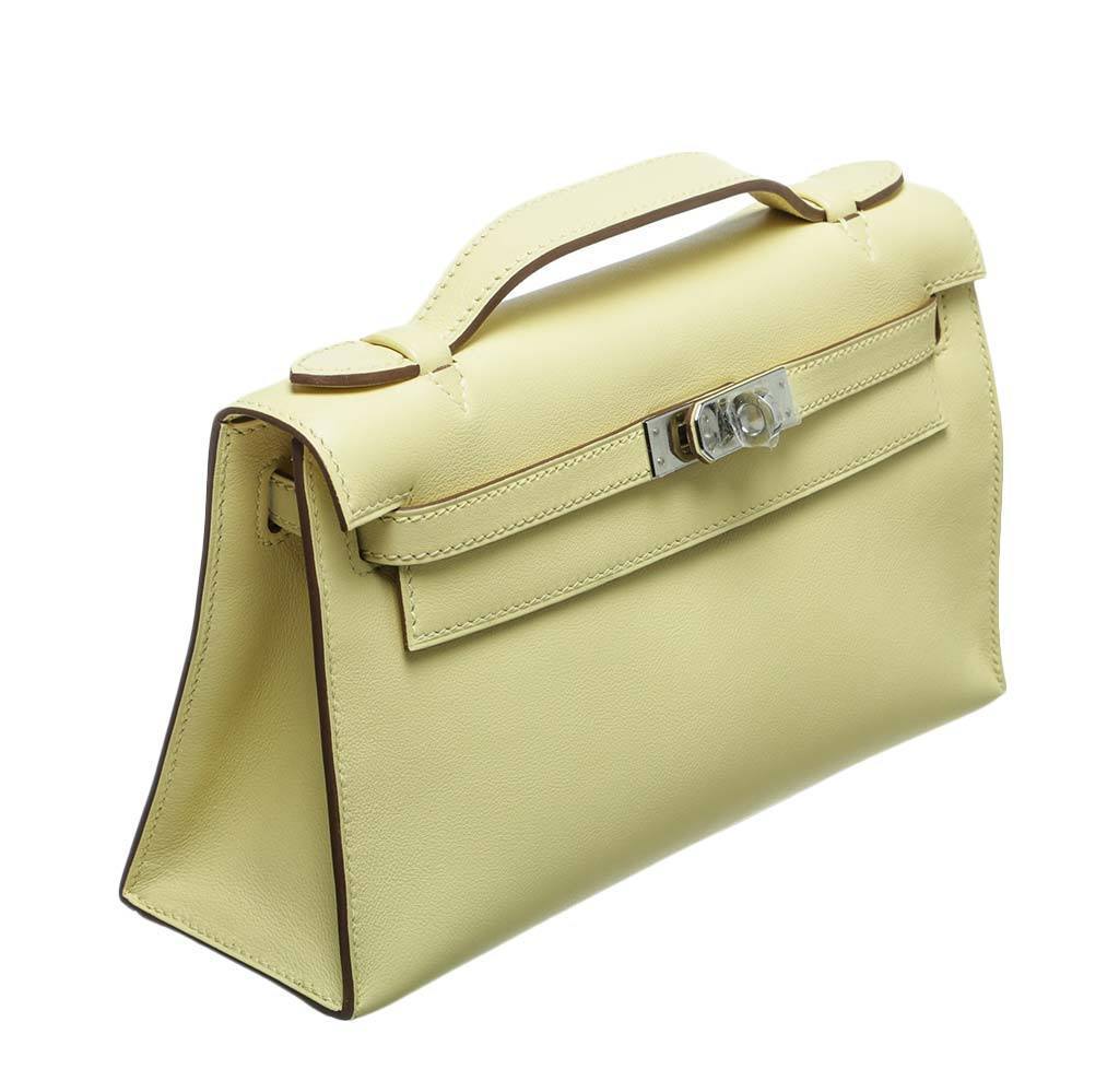 Hermes Kelly Mini Pochette Bag Epsom Leather Palladium Hardware In Yellow