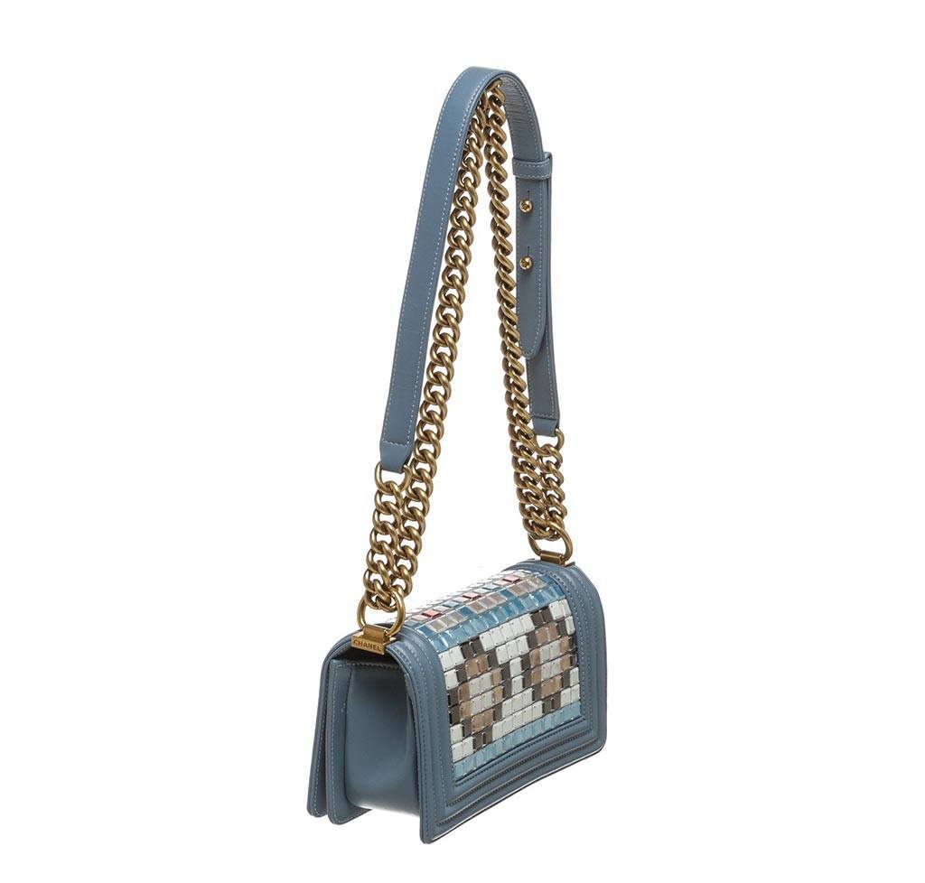 Chanel Limited Edition Light Blue Leather and Mosaic Medium Boy Bag