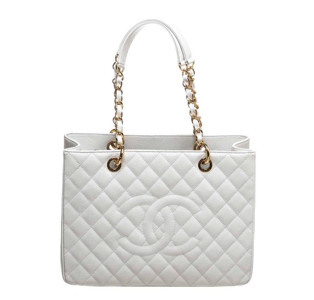 Chanel Classic CC Shopping Tote Quilted Caviar Large White 3574912