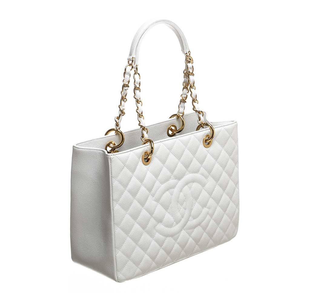 Chanel Shopping Tote Off-white Quilted Caviar Petite 233992 White Shoulder  Bag