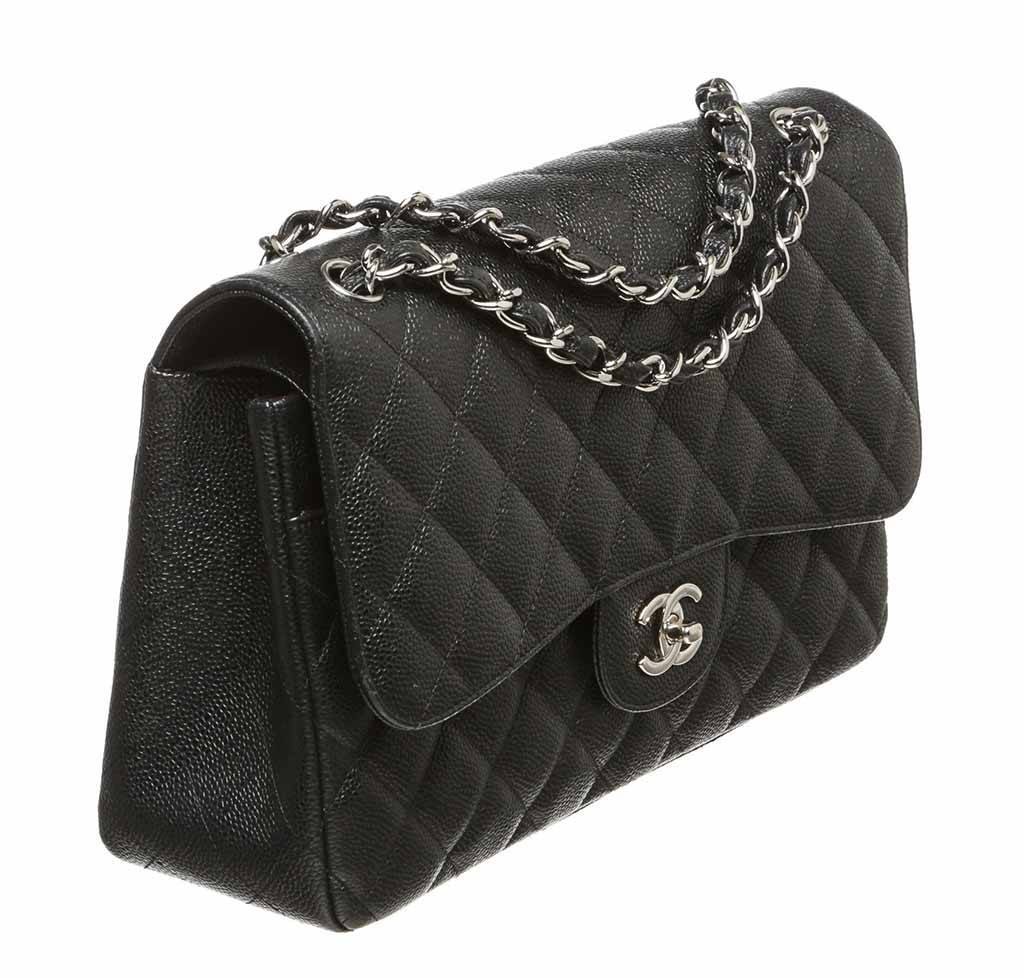 Chanel Dark Grey Quilted Caviar Classic Jumbo Double Flap Bag