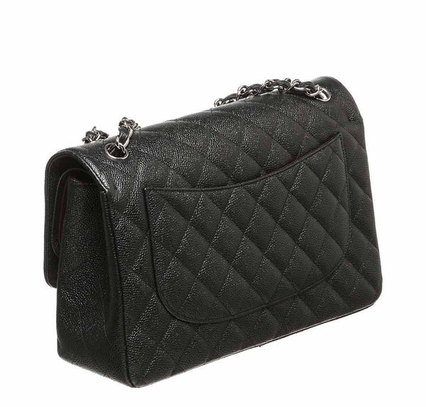 chanel double flap classic 2.55 bag black used back