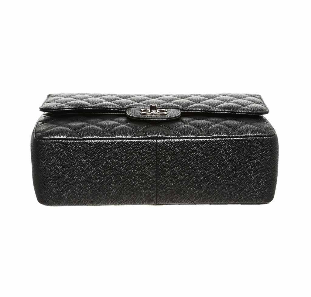 Chanel Black Quilted Caviar Leather Jumbo Classic Double Flap Bag Chanel