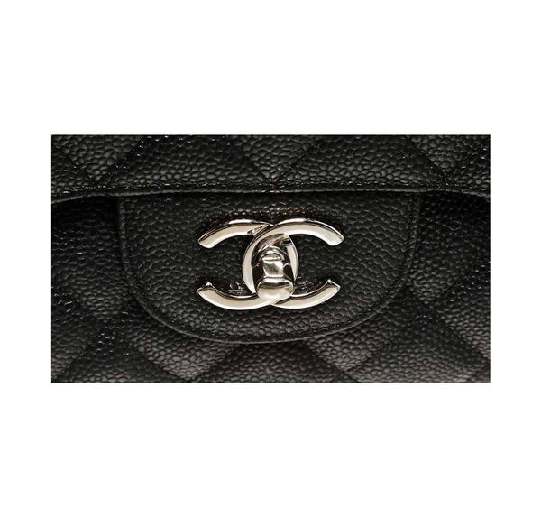 chanel double flap classic 2.55 bag black used logo