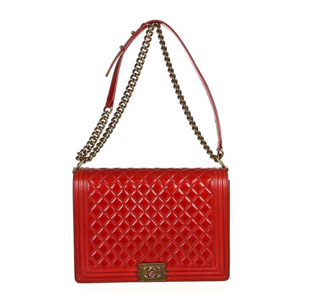 Handbags Chanel Boy Medium Quilted Calf Leather Red Flap Bag