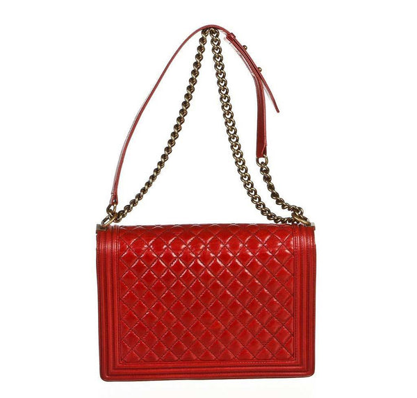 chanel quilted boy bag red used back