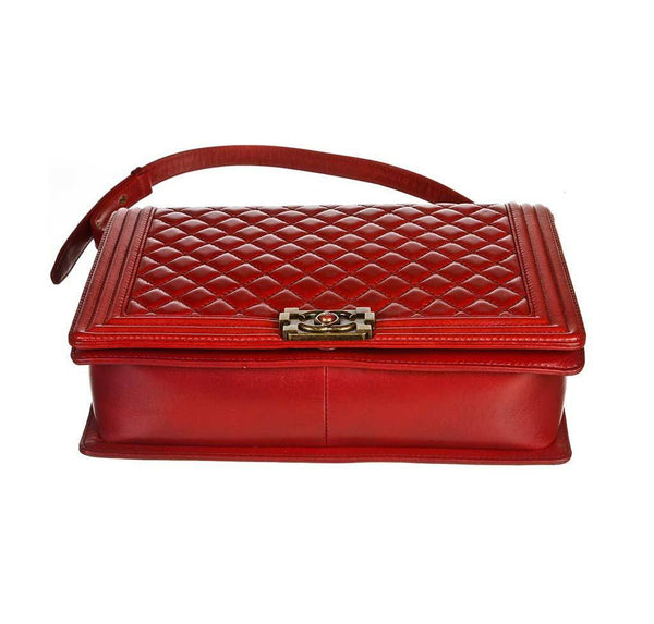 chanel quilted boy bag red used bottom
