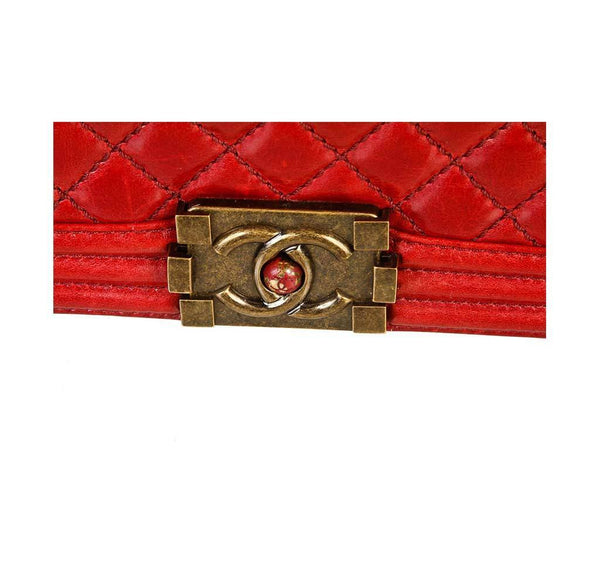 chanel quilted boy bag red used logo