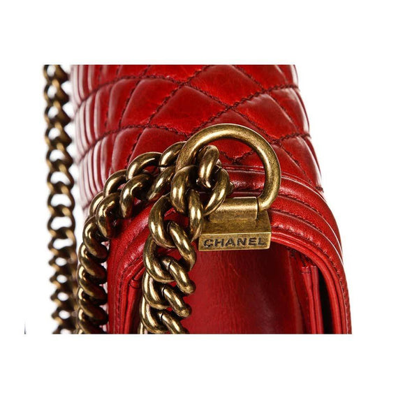 chanel quilted boy bag red used chain