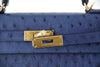 Hermes Kelly Sellier 28 Blue Iris Ostrich gold pristine clasp