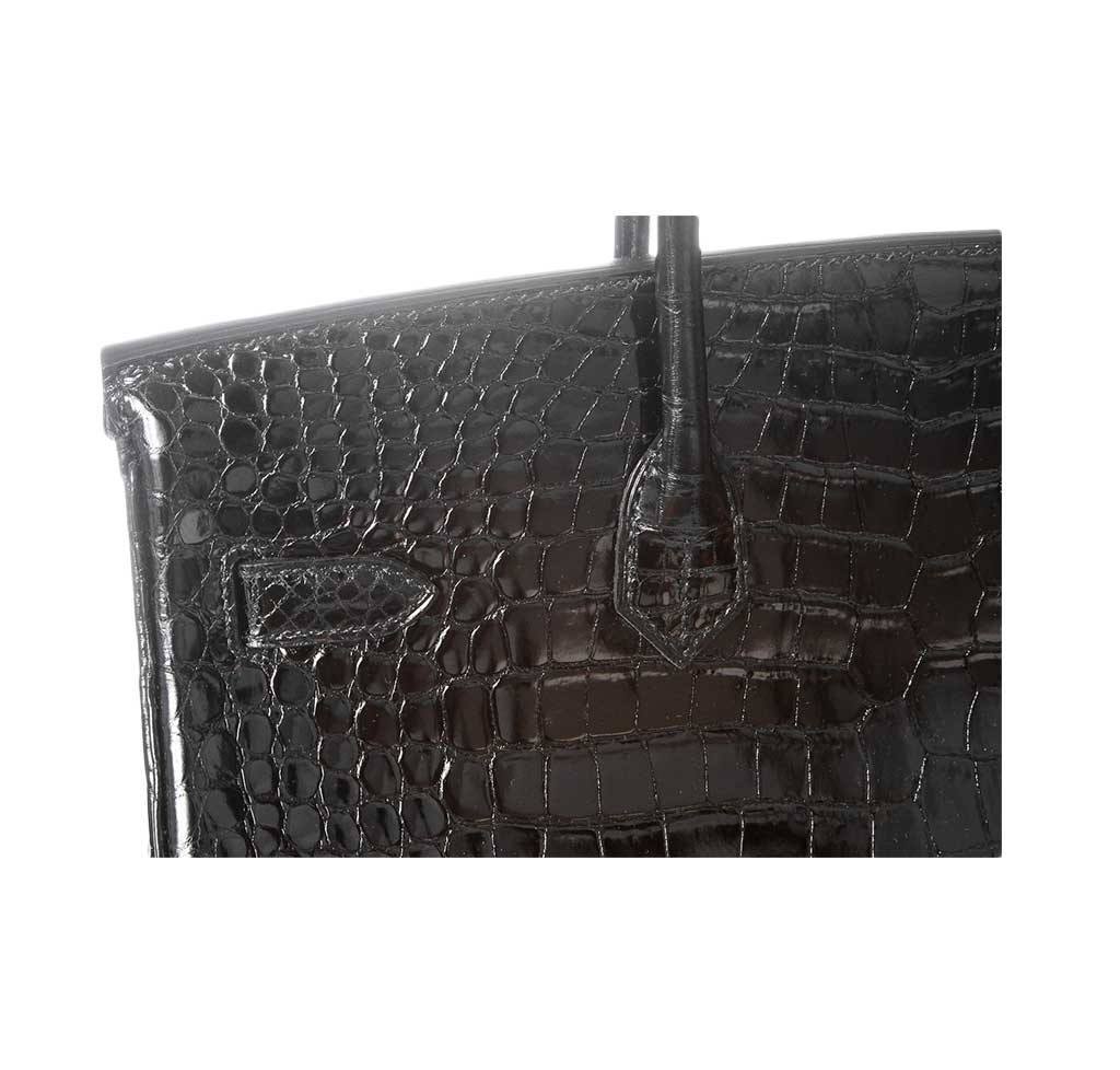 HERMES Black Crocodile Alligator 35 Birkin Bag Silver Hardware!