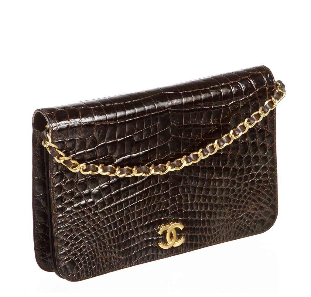 Chanel Brown Crocodile Vintage Flap Shoulder Bag